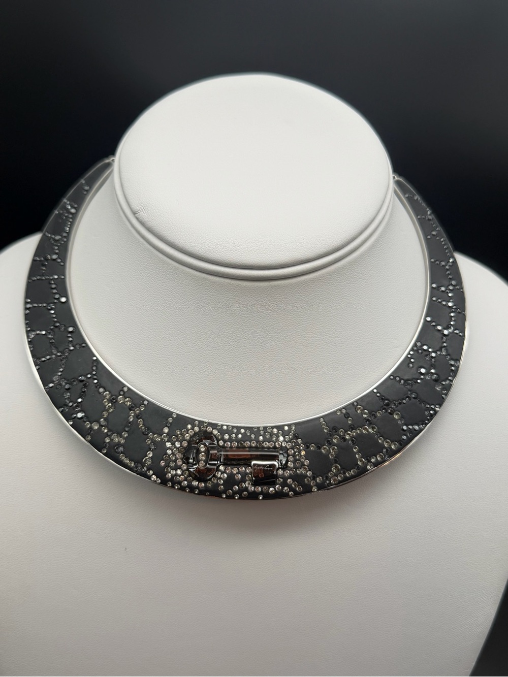 Black Crystal-Embellished Collar Necklace